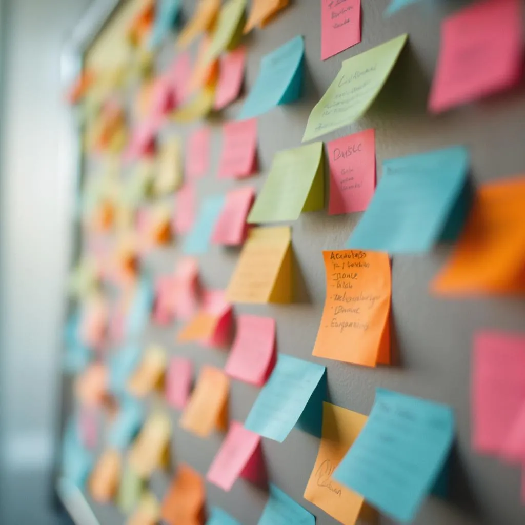 Sesión de brainstorming con notas adhesivas
